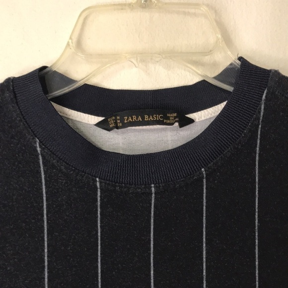 ZARA Basic Women’s Pullover Top Shirttail hem Navy Blue Pin Stripe Size M - Picture 3 of 10